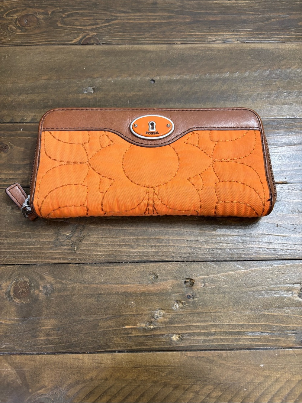 Fossil Key-Per Orange Quilted Wallet